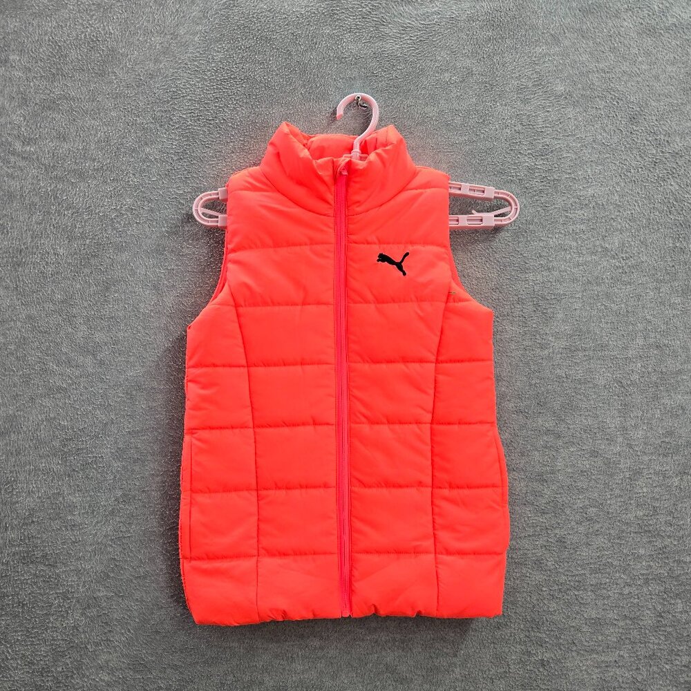 Puma Girls Vest S(7/8) Pink Logo Embroidery Puffer Quilted
